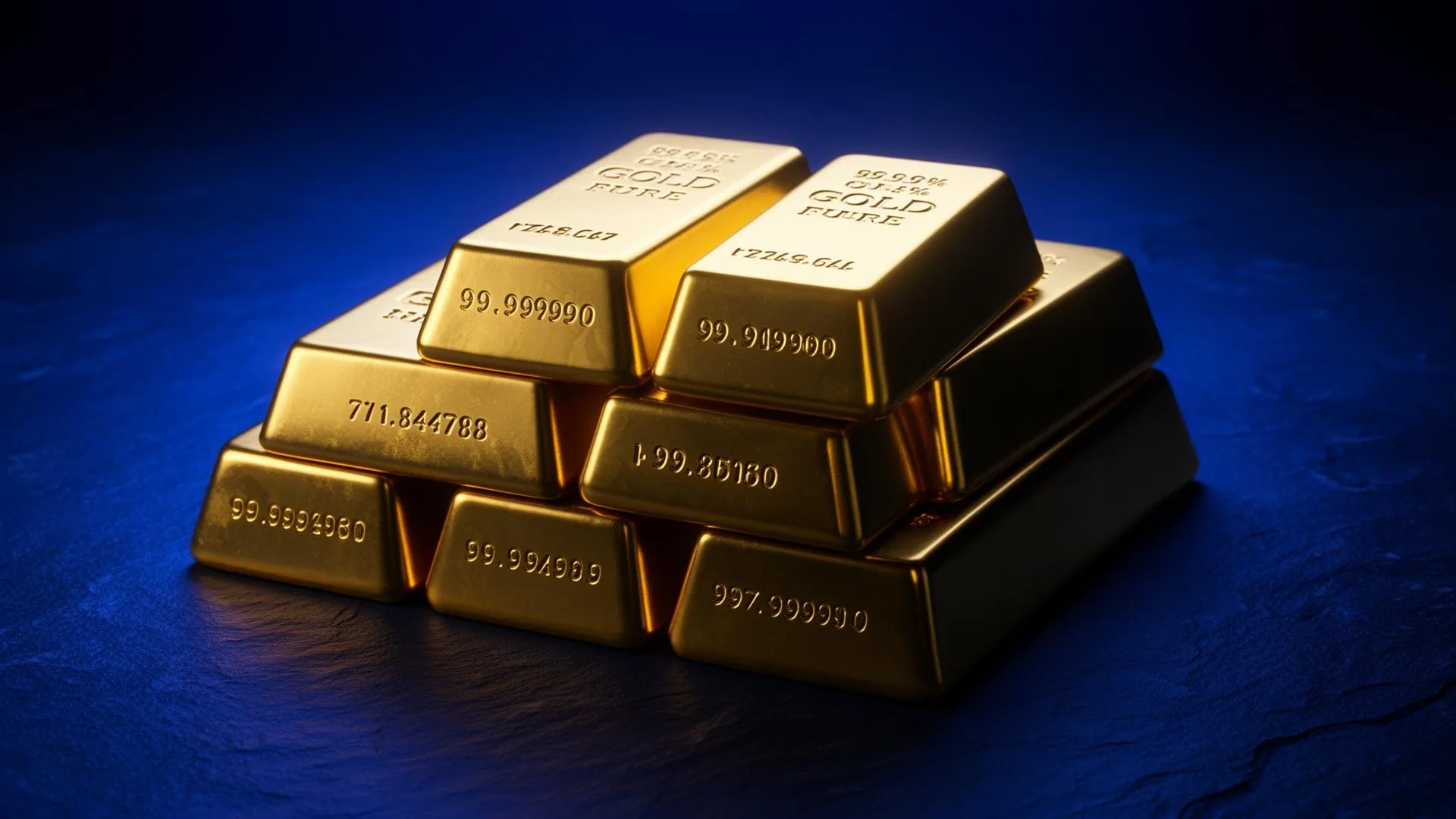 99.99% pure gold bullion under sapphire light